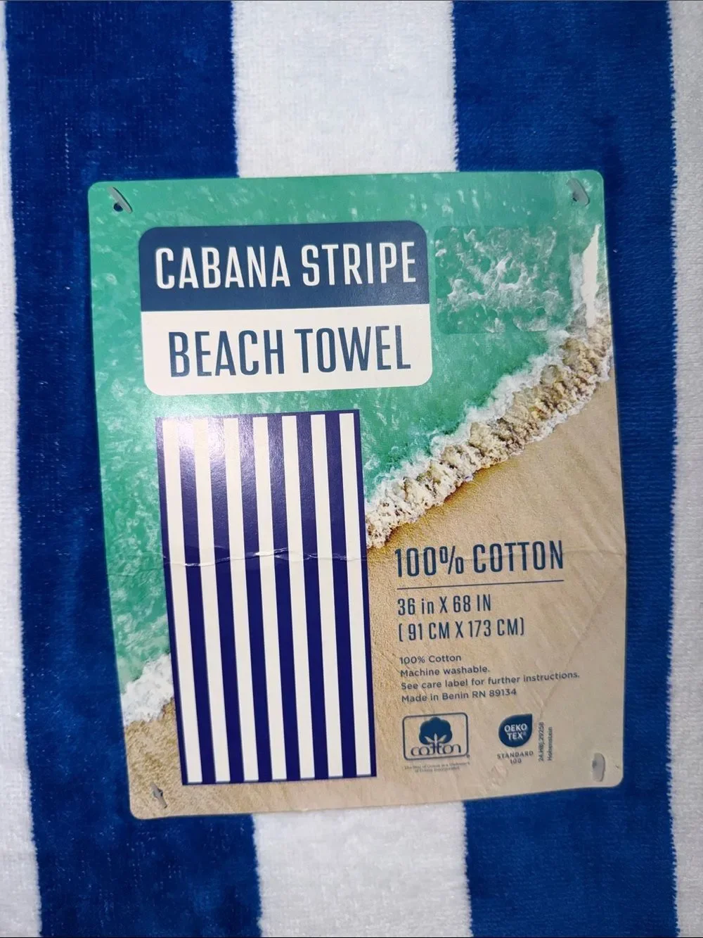 Royal Blue White Cabana Stripe Large Cotton Beach Towel